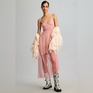 Anthropologie Sheer Corset Slip Dress Sleeveless Lace Smocked S NWD 276279